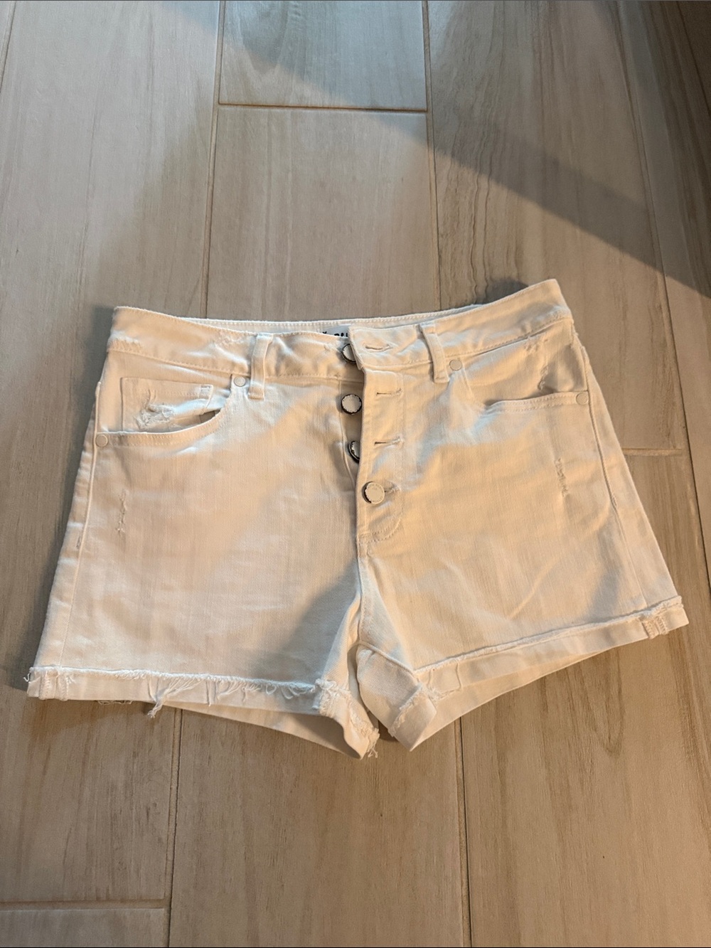 PAIGE White Button-Front Denim Shorts